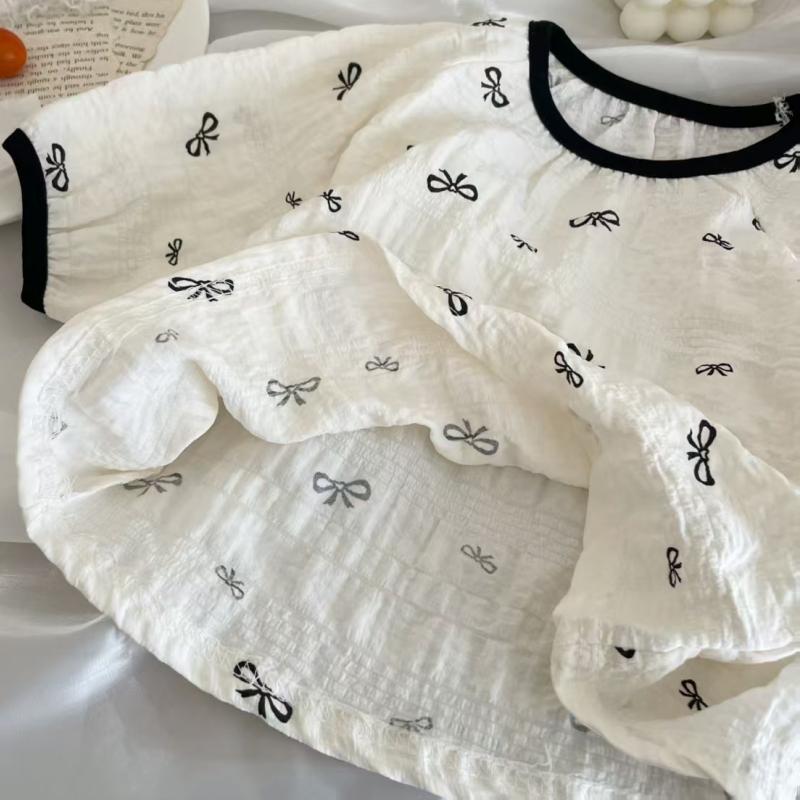 2pcs/set Children's Pure Cotton Shirt Pant Set Girls Boys Comfortable Sweet Versatile Three-quarter Sleeve Tops + Trousers Home Clothes Sleepwear Set