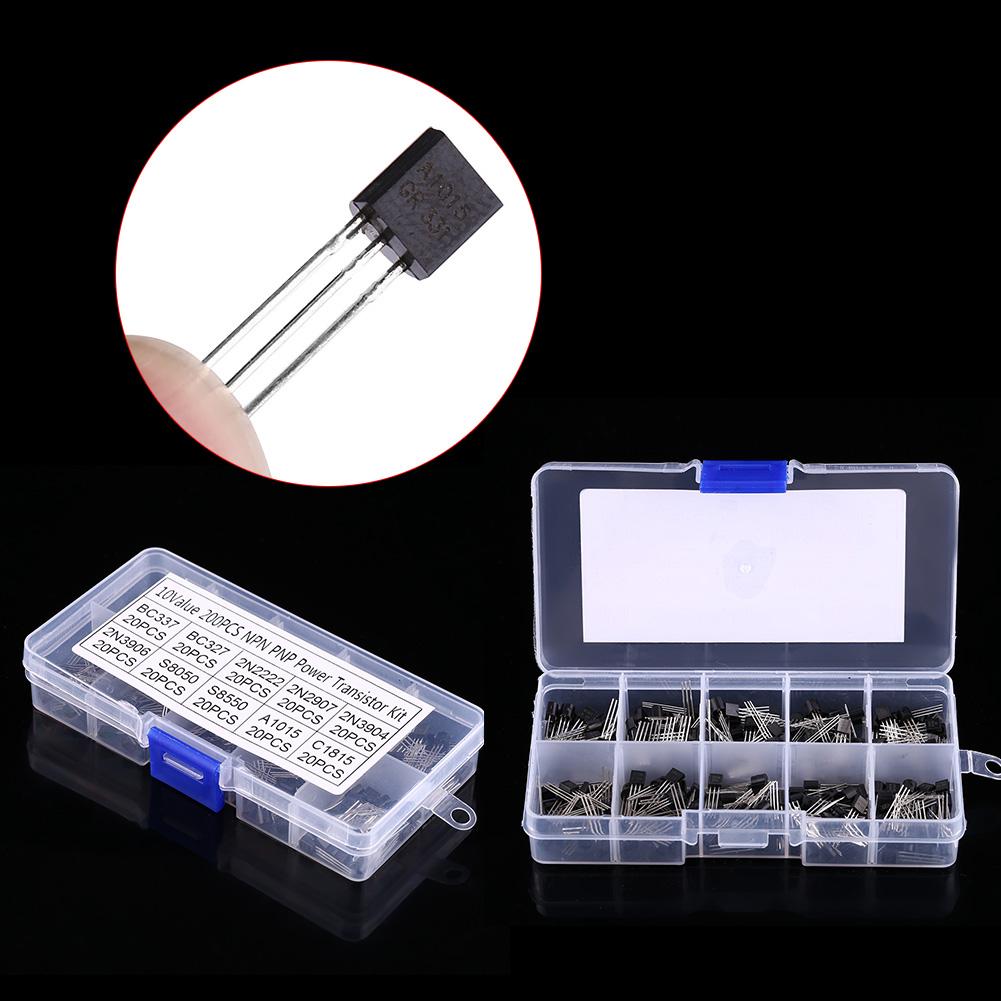 200pcs 10 Values Silicon Transistors Assortment BC337, BC327, 2N2222, 2N2907, 2N3904, 2N3906