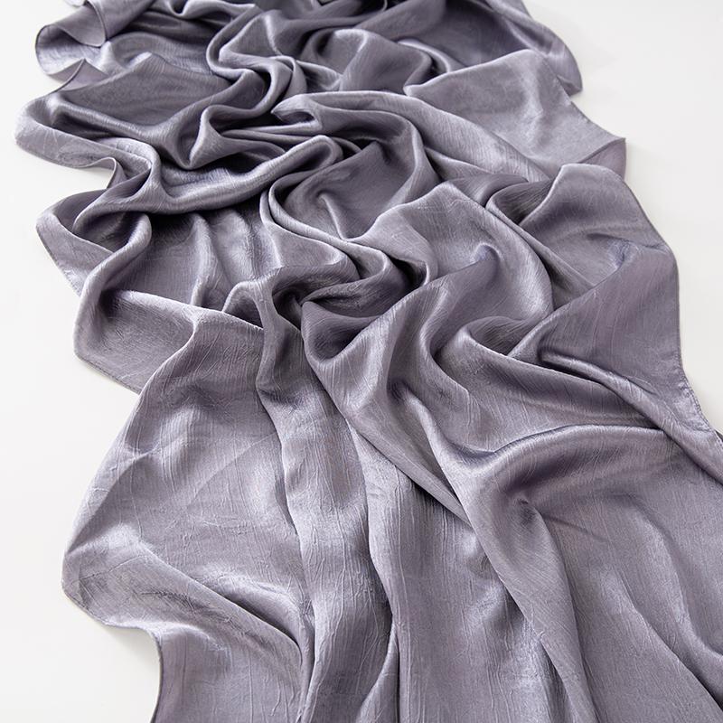 Women Plain Silk Satin Hijab Scarf Different Sides Bark Wrinkles Solid Color Long Shawl Muslim Women Smooth Silk Like Underscarf
