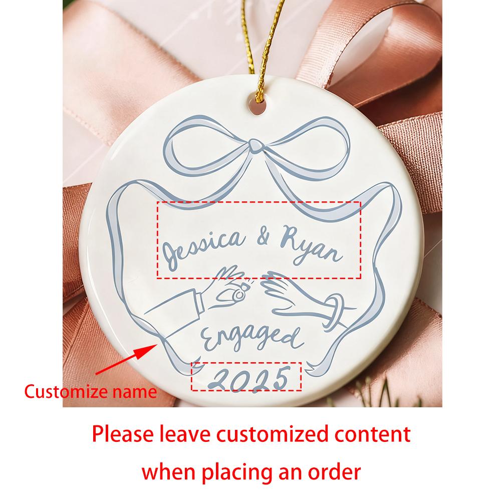 Personalised First Christmas Engaged Ceramic Ornament Engagement Gift for Couples Keepsake Gift Xmas Tree Decor Photo Prop