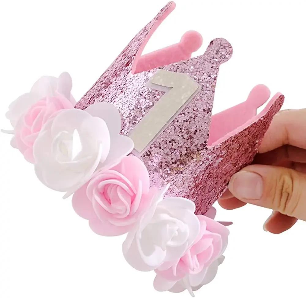 1-7 Year Old Baby Shower 1 Year Old Birthday Kids Shower Party Supplies Baby Birthday Party Crown Princess Crown Headband