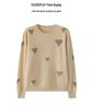 Women's Cashmere Color Block Heart Patchwork Sweater - Round Neck Long Sleeve Pullover