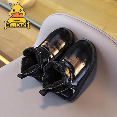 2025 New Style Girls' Patent Leather Winter Snow Boots - Children's Thick Velvet Cotton Shoes