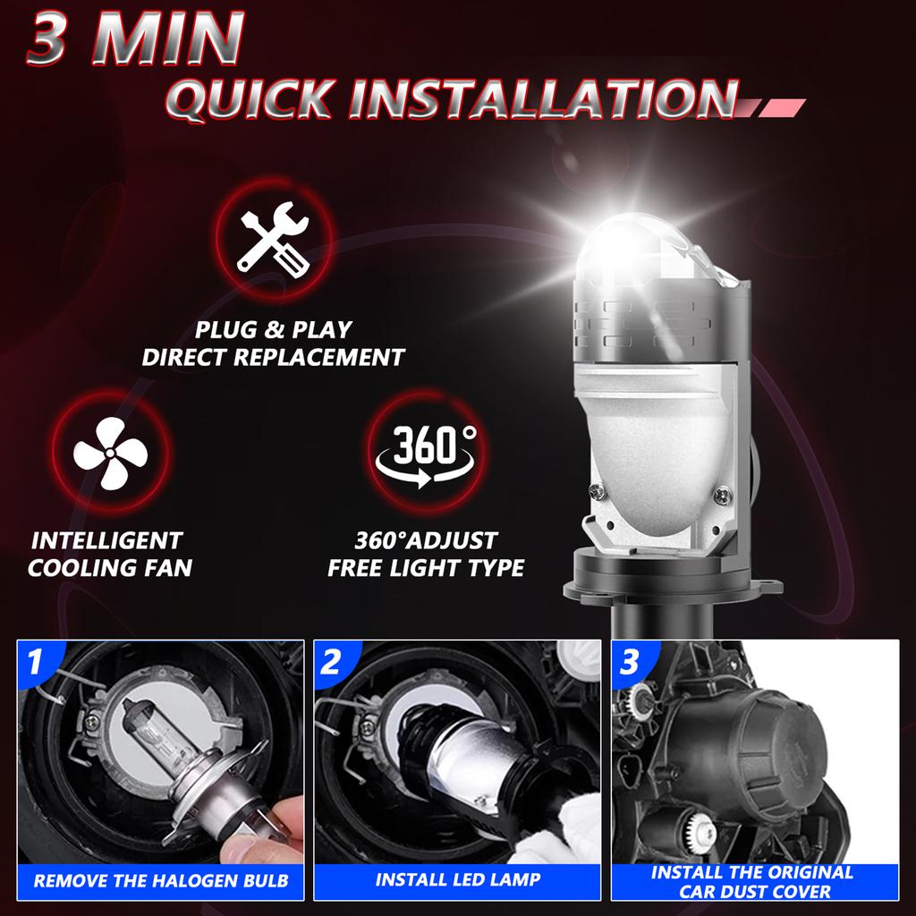 2pcs H4 LED Headlight Bulbs IP67 Waterproof Car LED Headlight Bulbs 6000K 160W 20000LM Bright LED