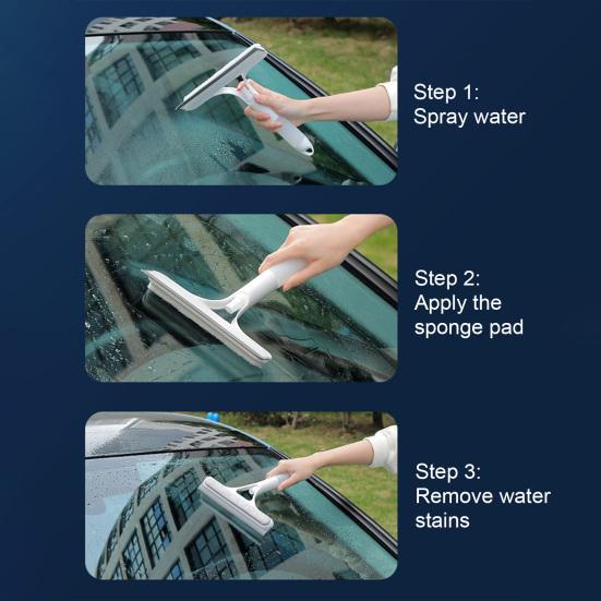 3 In 1 Window Squeegee Cleaner with Spray Bottle Ergonomic Design Double-sided Wipe Window Scrubber Cleaning Tool