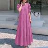 ZANZEA Damen Freizeit Rundhals Locker Kurzarm Langes Kleid