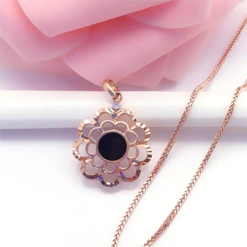Purple Gold Shiny Hollowed-Out Flower Pendant, Simple High-End Temperament, Colored Gold-Plated Rose Gold Necklace.