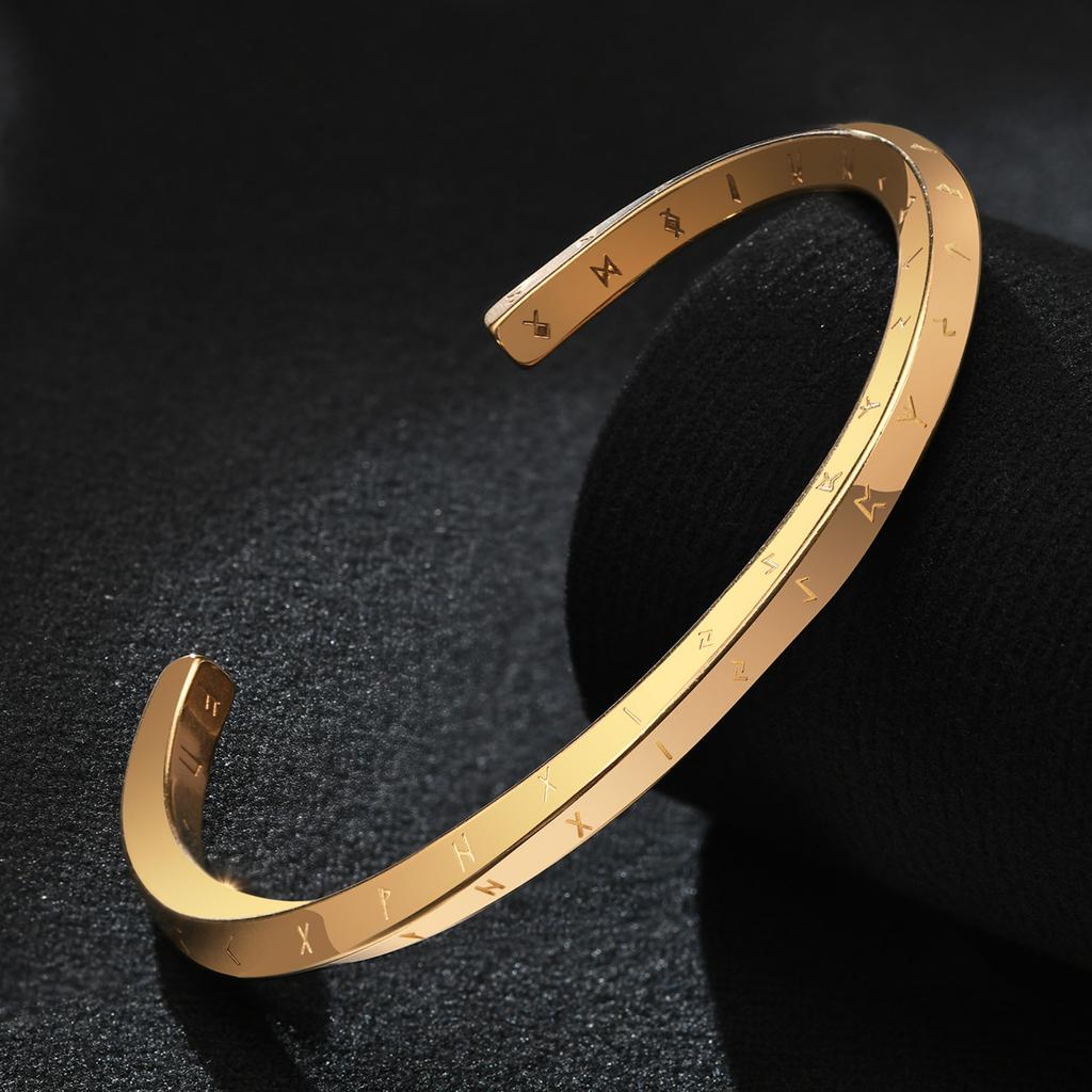Cuff Bangle, Stainless Steel Twist Bracelet with Viking Symbol Jewelry
