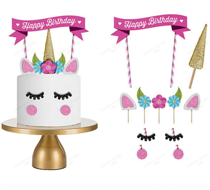 1set Unicorn Cartoon Happy Birthday Cake topper Cute Design Birthday Cake Decoration For Birthday Party Decor Supply
