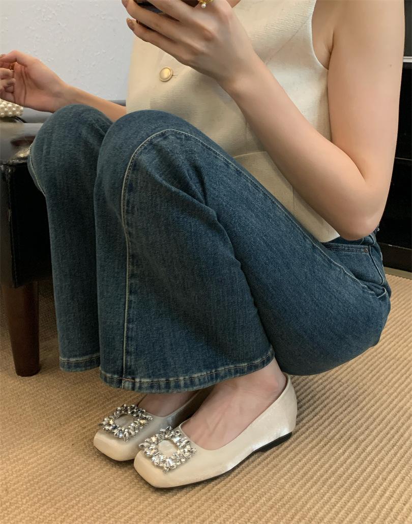 

French single shoes women s inner height increase 3CM2025 new temperament satin crystal anti-diamond work shoes women are not tired 39 абрикосовый