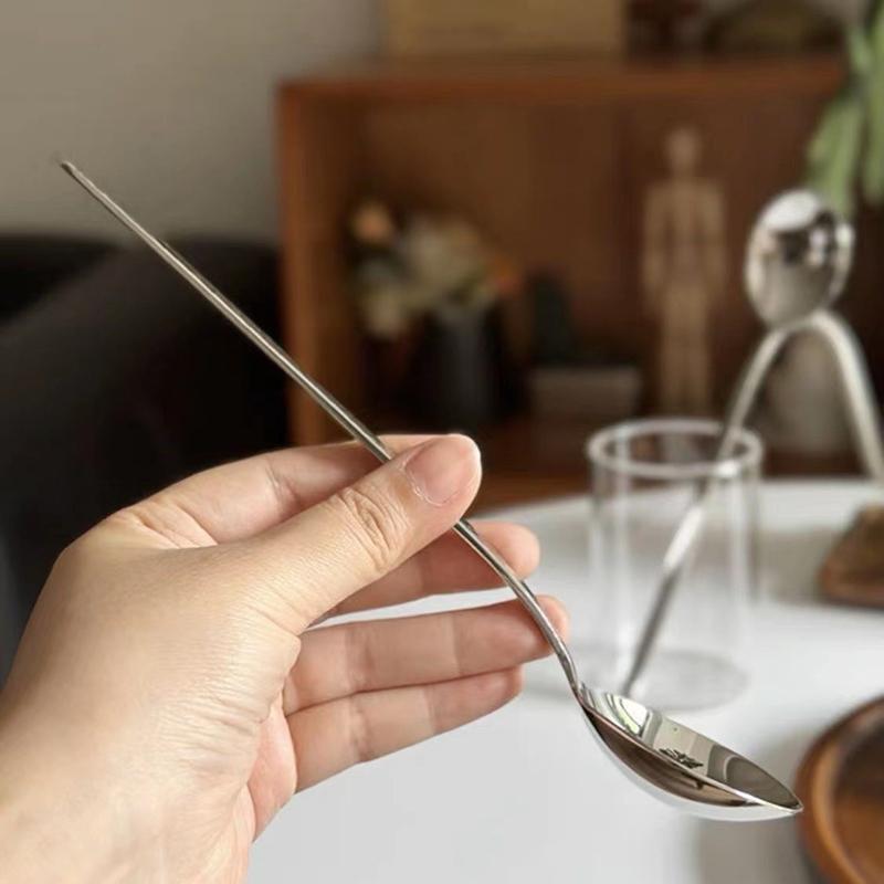 Nerezové kulaté lžíce Síťka Červená Zlatá Večeře Dlouhá rukojeť Míchací Dezertní lžíce Na Kuchyňské Doplňky Gadgets