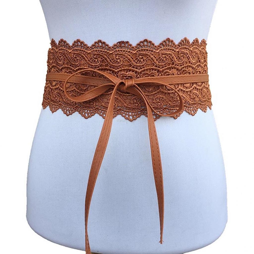 Fashion Women Dress Bowknot Faux Leather Lace Wide Decor Belt Girdle Waist Band EMA