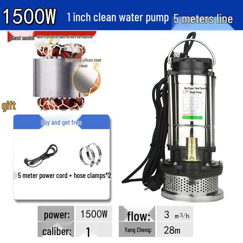Stainless Steel 220V Small Submersible Water Pump for Household, High Head, Agricultural, and Sewage Use.