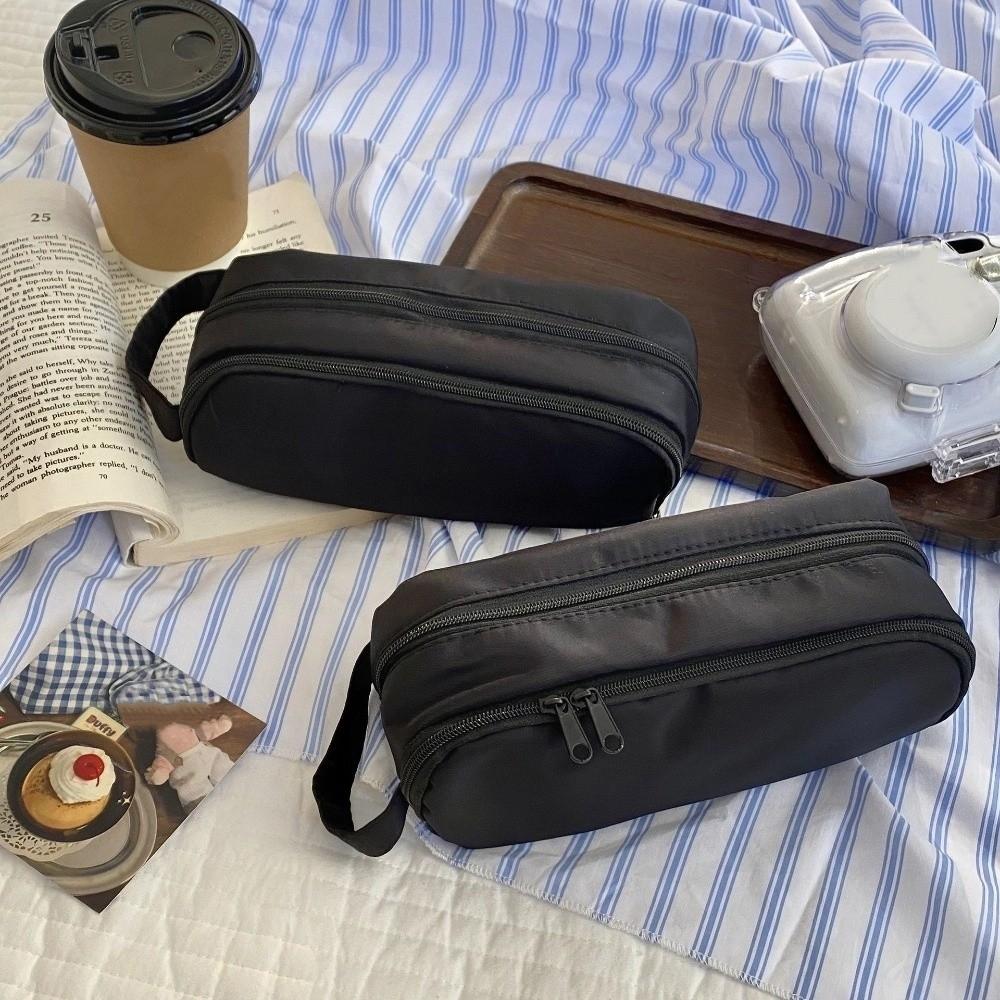 Wine Red Korean Stationery Bag Black Solid Color Pencil Pouch Multilayer Pencil Case Unisex