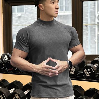 Camiseta Deportiva de Terciopelo para Hombre Otoño Invierno Casual Manga Corta Cuello Alto Top para Correr