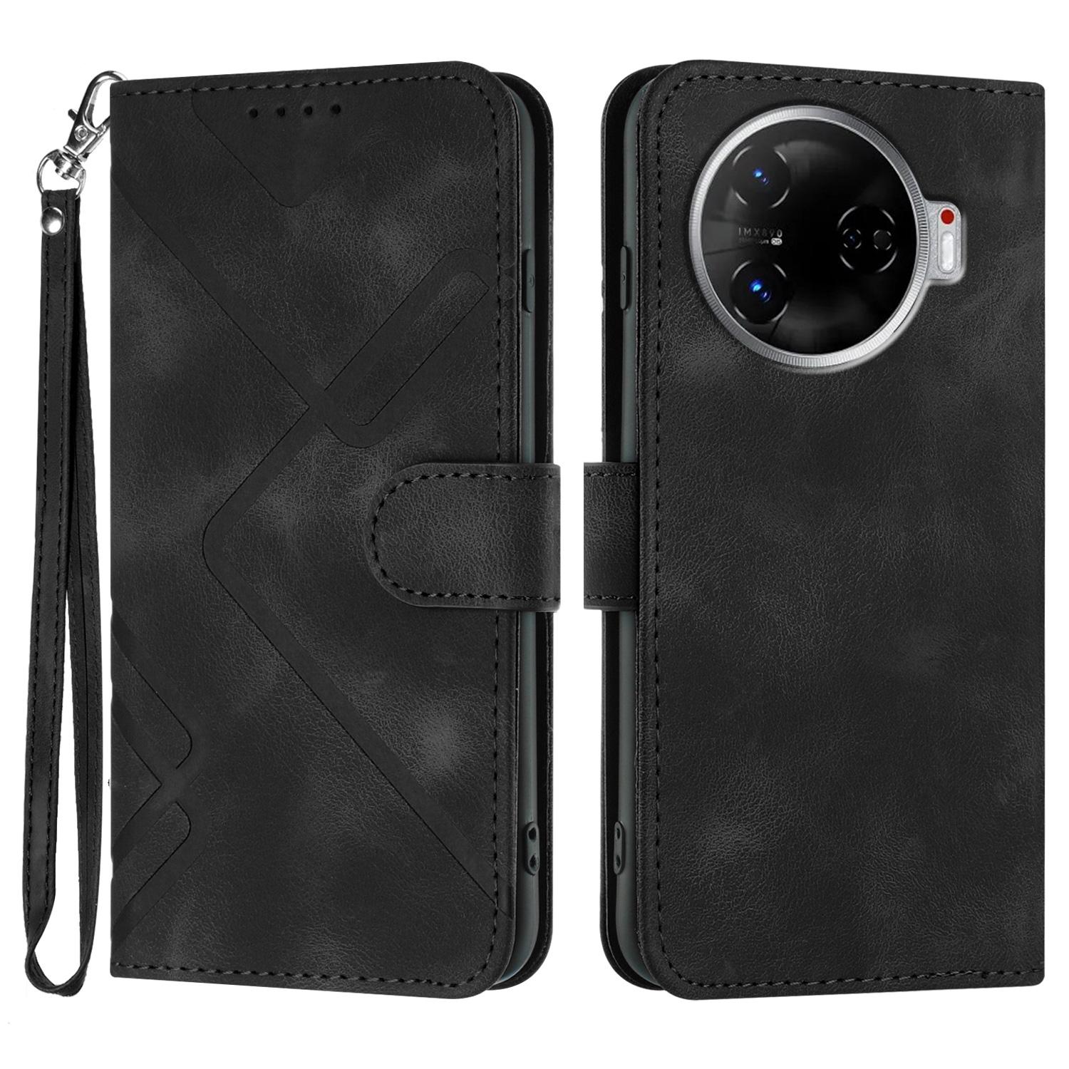 

YX0040 For TECNO Camon 30 4G/5G Case Wallet Card Slots Geometry Leather Phone Cover Black
