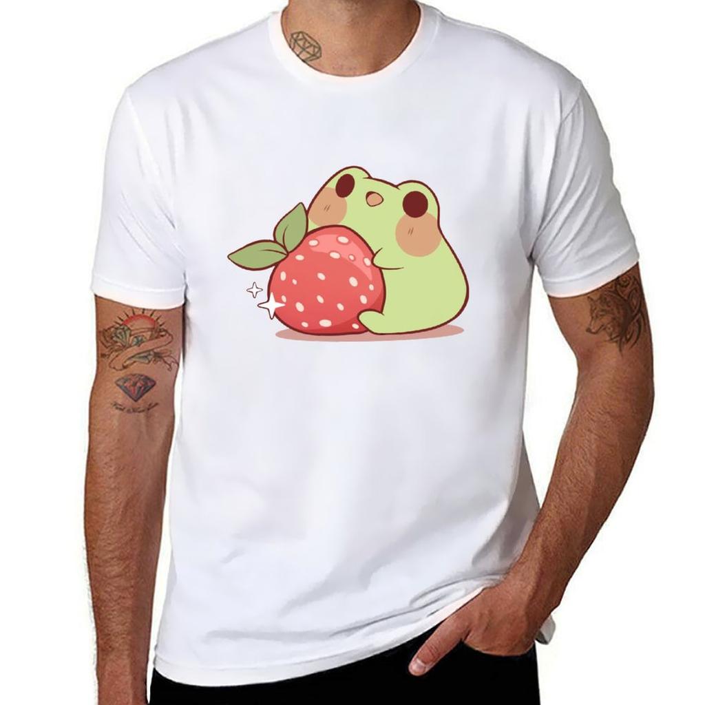 Frog With Strawberry T-shirt T Shirt Personalised T Shirts For Man Pack Cotton T Shirt Man Casual T-shirt