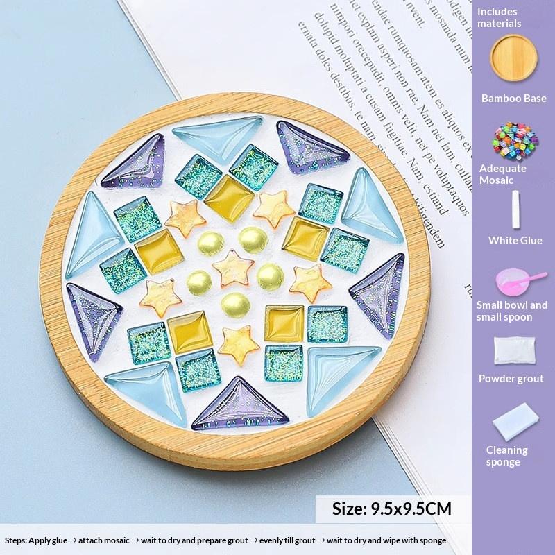 Square Round Diy Mosaic Cup Mat Mosaic Glass Handicraft Handmade Coaster Handmake Accessories Bamboo Pad Early Education G