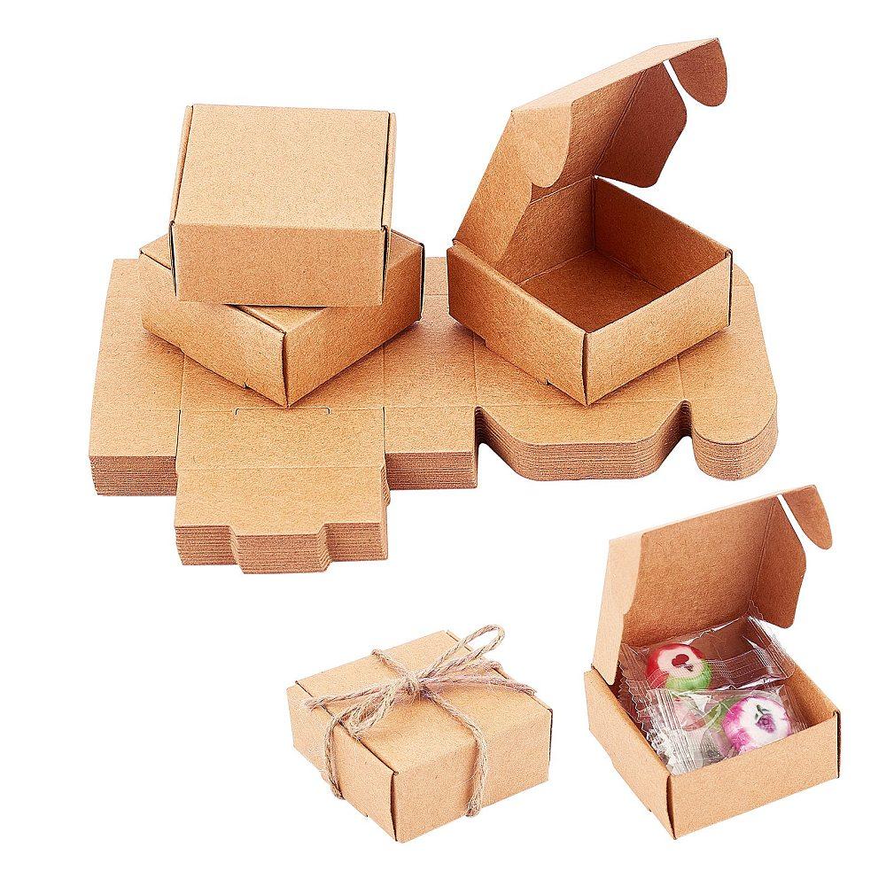 50pcs Kraft Paper Box Folding Box Square Tan 5.5x5.5x2.5cm