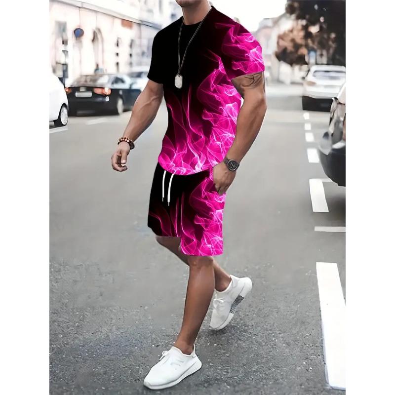 New T-shirt Set 3d Printed Digital Ball Suit Pattern Men's Summer Fashion Casual Street Style Crew-neck T-shirt And Shorts