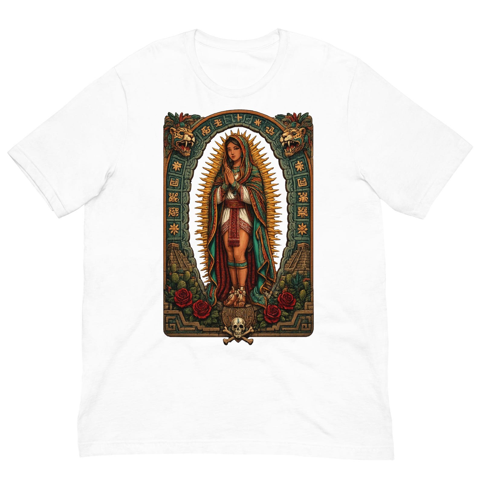Aztec Virgin of Guadalupe Shirt, Mexican Heritage Tee, Chicano Guadalupe T-Shirt, Indigenous Mexico Graphic, Religious Cultural Gift XL