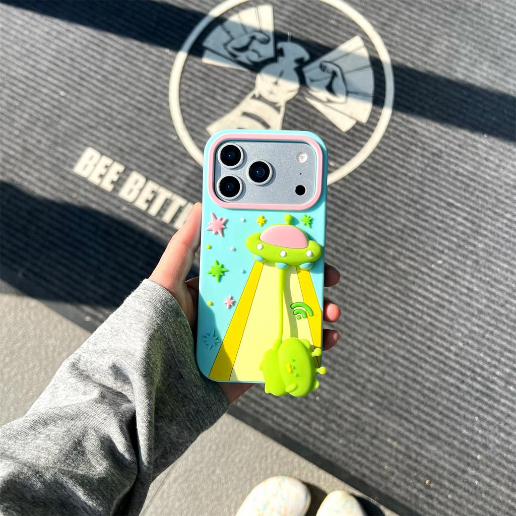 For iPhone 17 Pro Max Case Cute 3D UFO Alien Pendant Design Shockproof Silicone Phone Back Cover