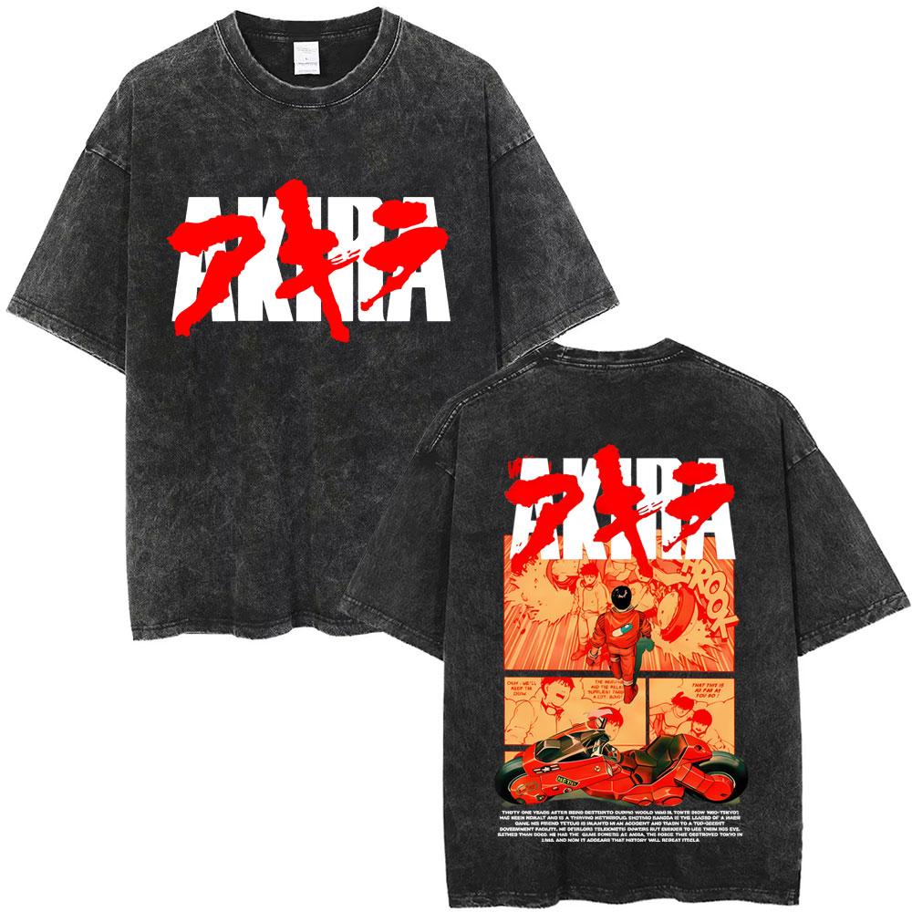 Washed Vintage Anime Akira T Shirts Japanese Science Fiction Cartoon Movie Shima Tetsuo Tshirt Men S Manga Oversized Tshirts