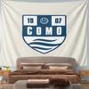 Como 1907 Football Club Crest Shield Navy White Waves Wall Tapestry Italian Serie A Soccer Fan Decor for Bedroom Living Room Gift