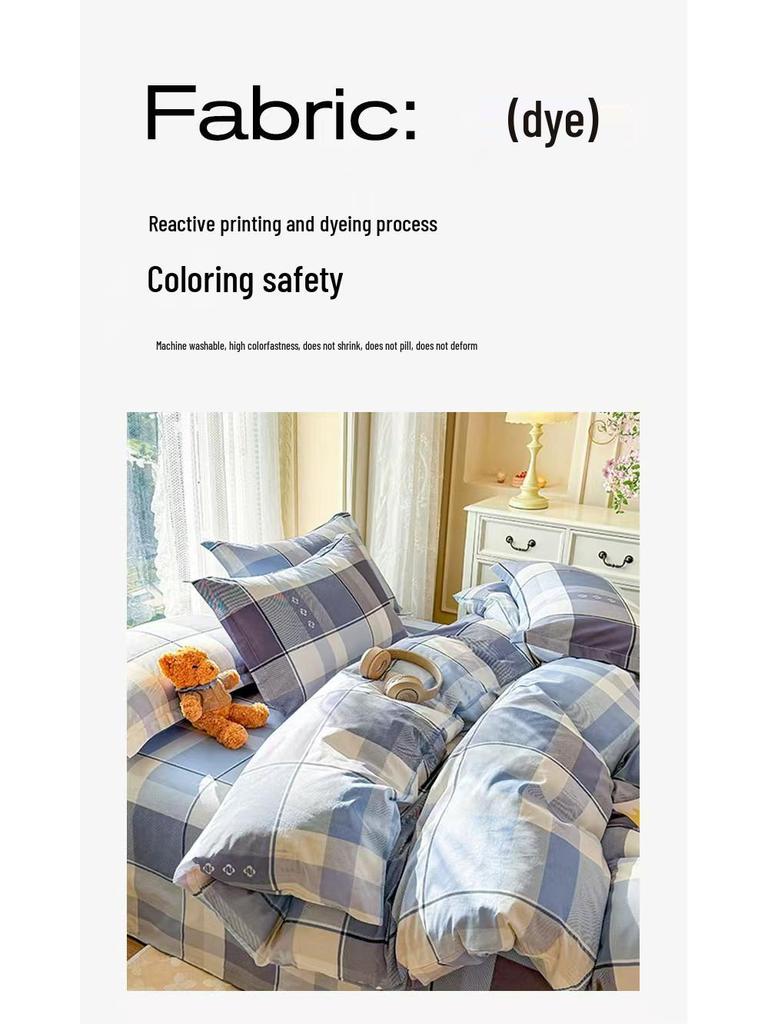 Class A Pure Cotton Bed Sheet, Duvet Cover, and Pillowcase Set – Available in Three-Piece or Four-Piece, All Seasons, Home/Homestay