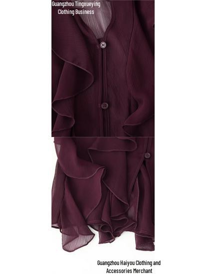Summer 2026 European & American V-Neck Layered Ruffled Pleated Women's Shirt