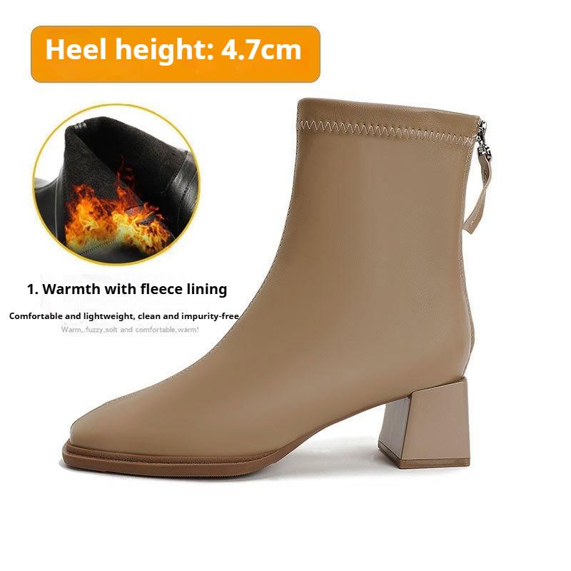 Γυναικείες Γαλλικές Μποτάκια Αστραγάλου με Ψηλό Τακούνι Μπότες Μόδας με Χοντρό Τακούνι Μαλακό Δέρμα Ανοιξιάτικες και Φθινοπωρινές Μονές Μπότες Μπότες με Τετράγωνη Μύτη