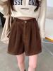 Women's Corduroy Wide-Leg A-Line Shorts, Autumn/Winter 2023, Petite Korean Style.