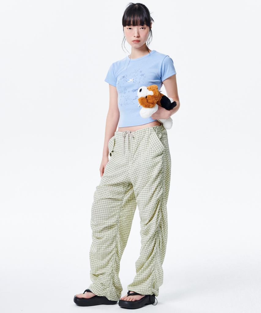Leoninghai Check Shirred Parachute Pants [Light Yellow]