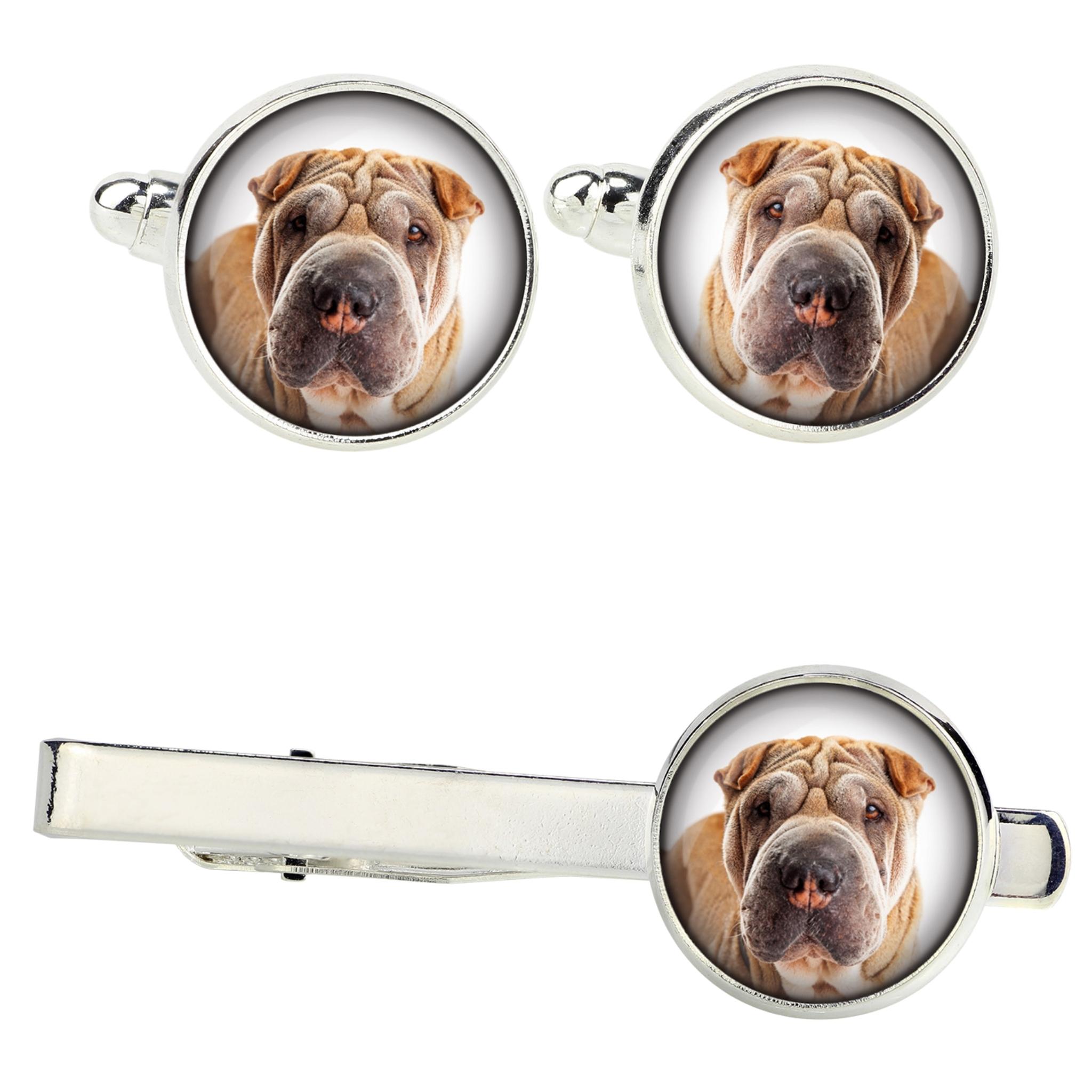 

Shar Pei - cufflinks and tie with your photo, a suit decoration, men s jewelry from the Art-Dog brand. срібний