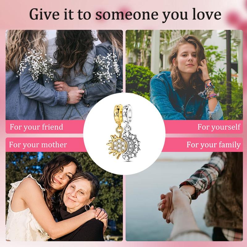 925 Silver Bead Charm Magnetic Moon Gold Sun Pendant For Women DIY Jewelry Gift Fit Bracelet Necklace