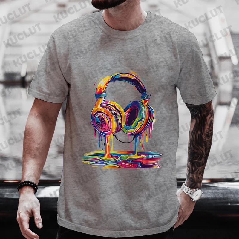 Men's Summer Graphic T-shirt with Hip Hop Fusion Earphones