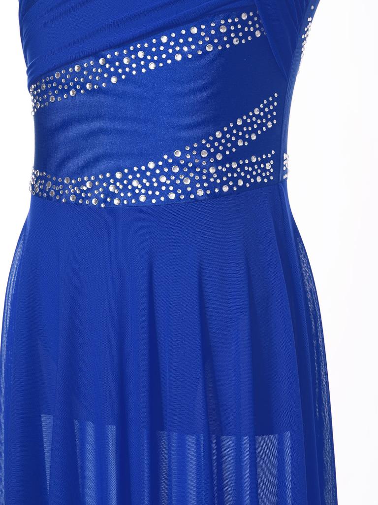 Rochie de balet liric cu stras strălucitor, fără mâneci pentru fete, costum de dans latin modern contemporan