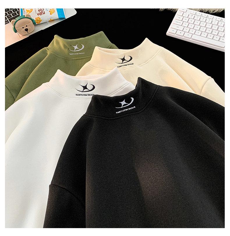 Men's Fleece Half-High Collar Sweatshirt, Velvet-Thickened, Loose Fit, Long Sleeve, Perfect for Autumn/Winter 2025.