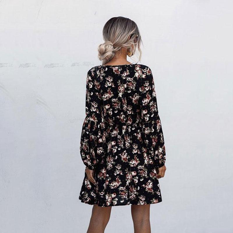 Frauen Mode Puff Langarm Shivering einteiliges Kleid Kleidung