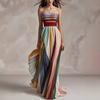 Sexy Strapless Print Color Long Dress Dress