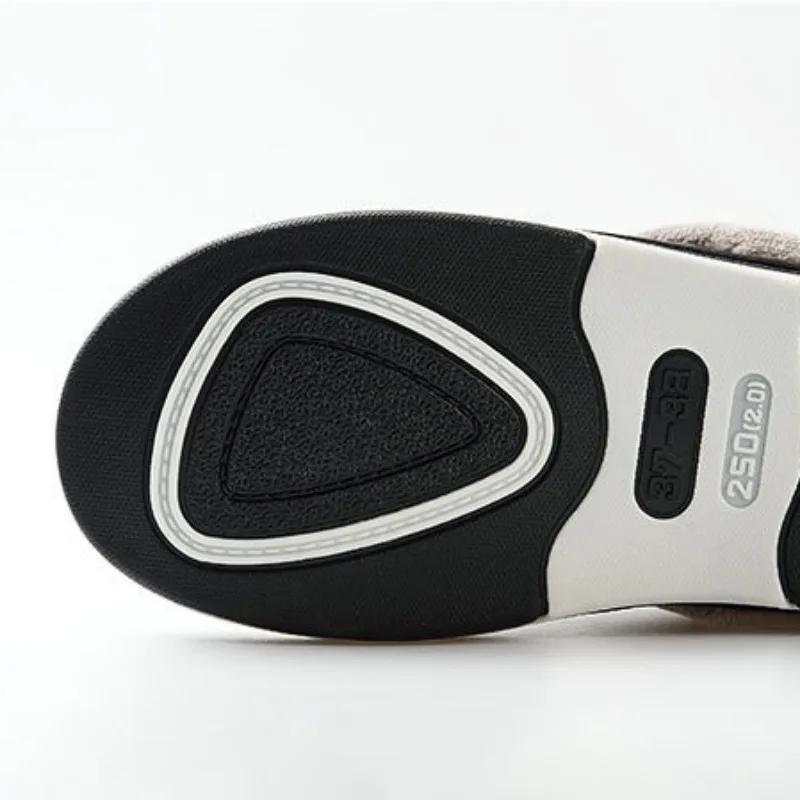 Men‘s Slippers Winter Indoor Women Warm Shoe Comfortable Waterproof PU Leather Slipper Couple Cotton Flat Shoes 2025 New