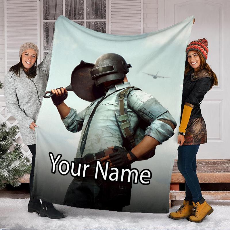 Individualizuoto vardo PUBG temos spausdintas pledas - Puikiai tinka ant sofos, lovos, kelionėms ir lauko reikmėms | Galima skalbti skalbimo mašinoje, jaukus ir patvarus.