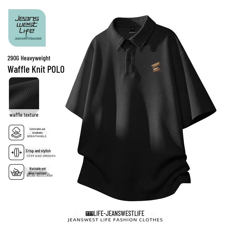 Jeanswest Men's Loose Fit Waffle Polo T-Shirt