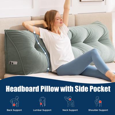 Hoofdbord Wigkussen Corduroy Driehoek Hoofdbord Kussen met Zijvak Ergonomische Rugsteun Daybed Kussen om te Lezen Zitten Werken