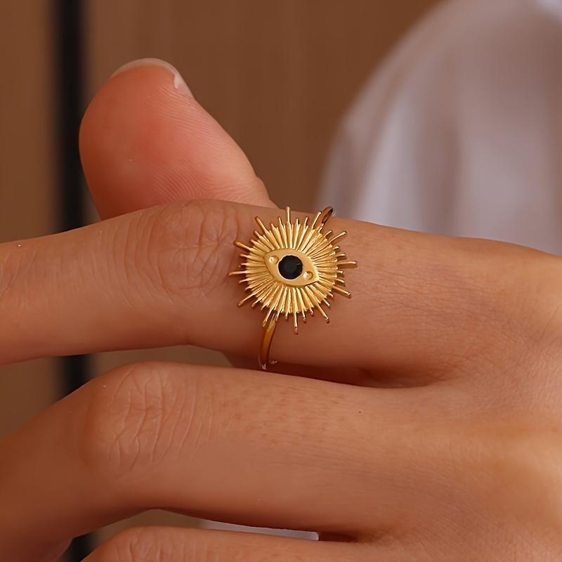 Elegante Edelstahl-Großblüten-Ringe für Damen, Goldfarbe, Sonne, Seestern, Offener Ring, Fingerschmuck, Hochzeit, Ihr Geschenk, Punk