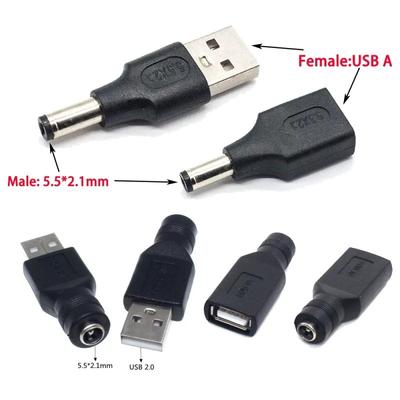 DC Female To USB 2.0 Type A Male Plug DC Jack Socket Connector 5V Power Plugs Adapter 5.5*2.1mm Charging Converter Laptop PC DIY