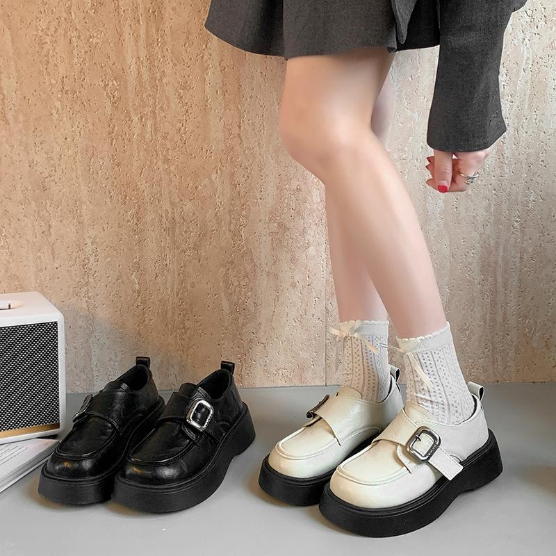 

Height-increasing platform loafers spring and summer new soft-soled women s small leather shoes round head comfortable one-pedal Mary Jane single 35 чорний