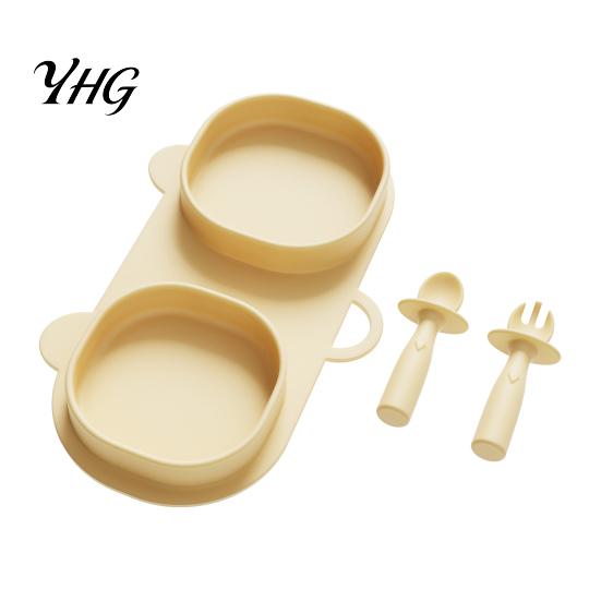 Silicone Suction Placemat Baby Foldable Dinner Plates with Fork And Spoon, Easy Clean Toddler Food Tray Travel Feeding Essentials, Divided Set