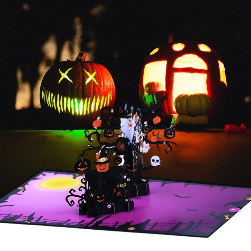 Enchanting 3D Halloween Greeting Card Halloween Popup Greeting Card Scarecrows Pumpkins 3D Eerie Party Decoration Gift