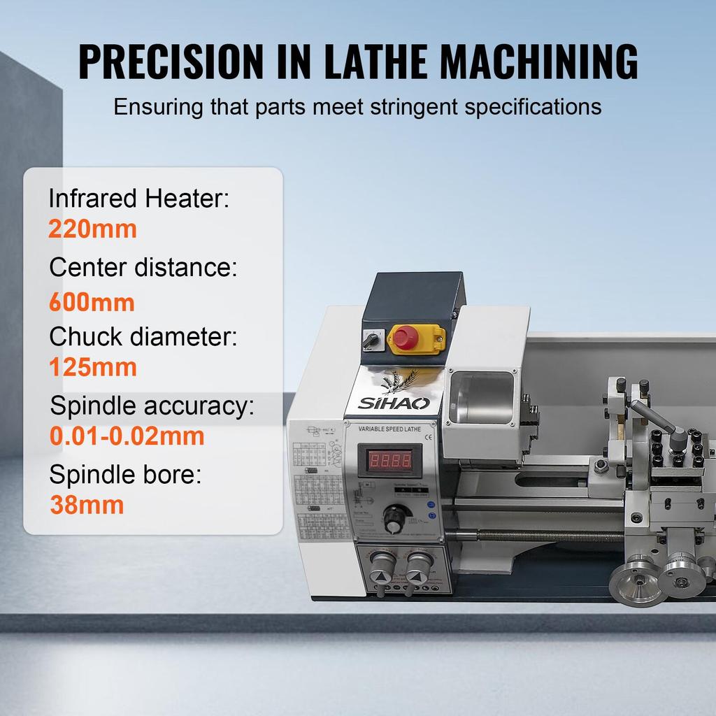 1200W Metal Lathe Metal lathe worktable 220x600 millimeters with tool holder